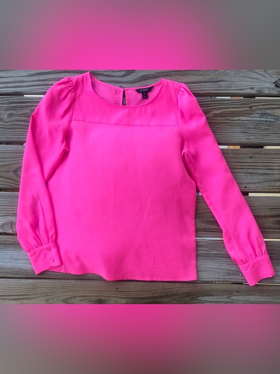 J. Crew Tops - J.Crew Bright Pink Long Sleeve Blouse Size Small | Keyhole Back Work Career Top